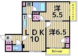 イストワールジュネス 2LDKの間取図画像