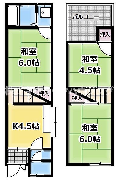 大阪府四條畷市岡山4丁目(賃貸テラスハウス3DK・1階・43.65㎡)の写真 その2