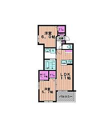 パークヒルズ別所 2LDKの間取図画像