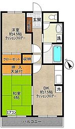 グリーンハイツ 3階2DKの間取り