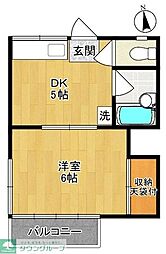 シャルム 2階1DKの間取り