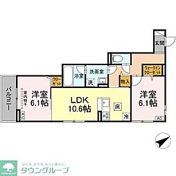 川崎市多摩区生田1丁目アパート 2LDKの間取図画像
