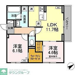 川崎市多摩区生田1丁目アパート 2LDKの間取図画像