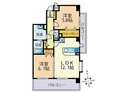 サンフラワー 2LDKの間取図画像