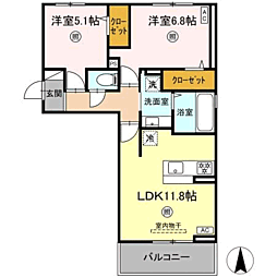 トリシア野多目II II 2LDKの間取図画像