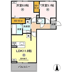 トリシア野多目II II 2LDKの間取図画像