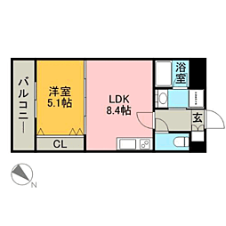 シャンクレール光町 1LDKの間取図画像