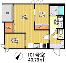 福岡市南区三宅3丁目アパート 2LDKの間取図画像