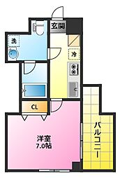 東急東横線 元住吉駅 徒歩14分の賃貸マンション 7階1Kの間取り