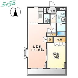 JR宇野線 備前西市駅 徒歩8分の賃貸マンション 2階1LDKの間取り