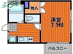 JR宇野線 大元駅 徒歩16分の賃貸マンション 3階1Kの間取り