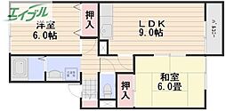 セジュール浜野B 2LDKの間取図画像
