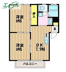 アメニティ洲崎 2DKの間取図画像