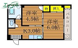 コーポ瀬戸内 2DKの間取図画像