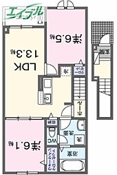 プティボヌールB 2LDKの間取図画像