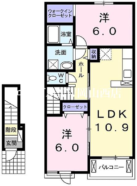 エスペランザ ｜岡山県岡山市北区高松原古才(賃貸アパート2LDK・2階・57.21㎡)の写真 その2