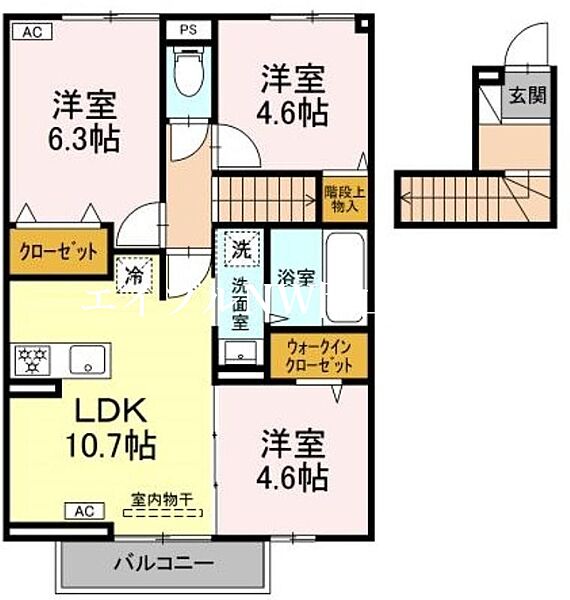 アルネオ ｜岡山県岡山市北区平田(賃貸アパート3LDK・2階・63.71㎡)の写真 その2