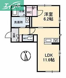 ソレイユコート富田 1LDKの間取図画像