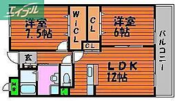 ラフレシール 2LDKの間取図画像