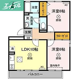 ラフィネ高柳 2LDKの間取図画像