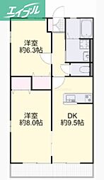 ファミーユH棟 2DKの間取図画像