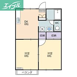 ドミール大安寺 2DKの間取図画像