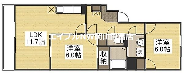 岡山県岡山市中区原尾島(賃貸マンション2LDK・3階・56.25㎡)の写真 その2