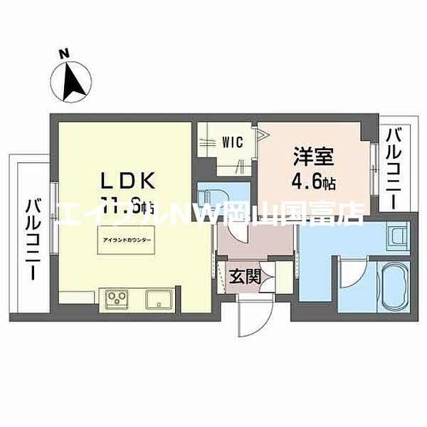 岡山県岡山市中区高屋(賃貸マンション1LDK・2階・42.58㎡)の写真 その2