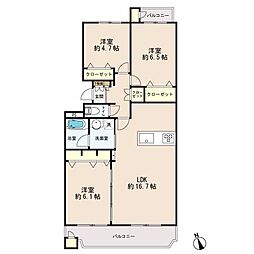 コートピア高洲1号棟 3LDKの間取図画像