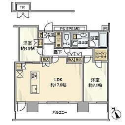 みなとみらい線 みなとみらい駅 徒歩6分の賃貸マンション 17階2LDKの間取り