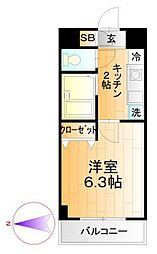 ミリアビタＮｏ．6 2階1Kの間取り
