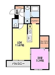 ミリアビタ宮本 3階1LDKの間取り