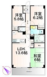 リリーベル津田沼サーモス 3LDKの間取図画像