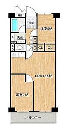 サンライズ伊奈 2LDKの間取図画像