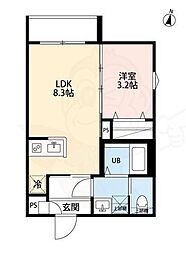 yui terrace2 1階1LDKの間取り