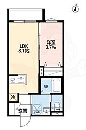 yui terrace2 2階1LDKの間取り