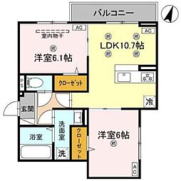 コンフォート若松 2LDKの間取図画像