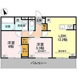 Ｄ−ＲＯＯＭ浜尻町 202 2階2LDKの間取り
