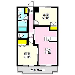 ヒーリングカーサA棟 2LDKの間取図画像