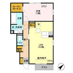 アリコ・ブランA 1LDKの間取図画像