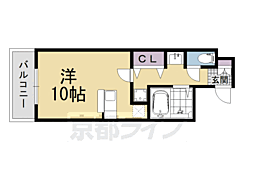 京都市営烏丸線 五条駅 徒歩6分の賃貸マンション 2階ワンルームの間取り