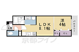 近鉄京都線 東寺駅 徒歩9分の賃貸マンション 1階1LDKの間取り