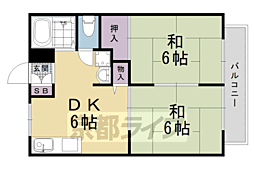 ドエル梅津 2階2DKの間取り
