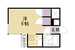 二条グランドハイツ 3階1Kの間取り