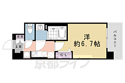 京都市営烏丸線 十条駅 徒歩3分の賃貸マンション 5階1Kの間取り