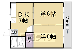 JR東海道・山陽本線 西大路駅 徒歩5分の賃貸マンション 4階2DKの間取り