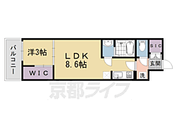 京都市営烏丸線 四条駅 徒歩9分の賃貸マンション 2階1LDKの間取り