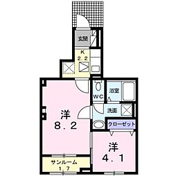 サンロ−ラ・Ｙ 1階2Kの間取り