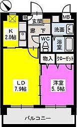 パインヒルズ志免 1LDKの間取図画像