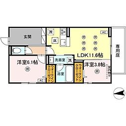 Pure Wind Garden B棟 2LDKの間取図画像